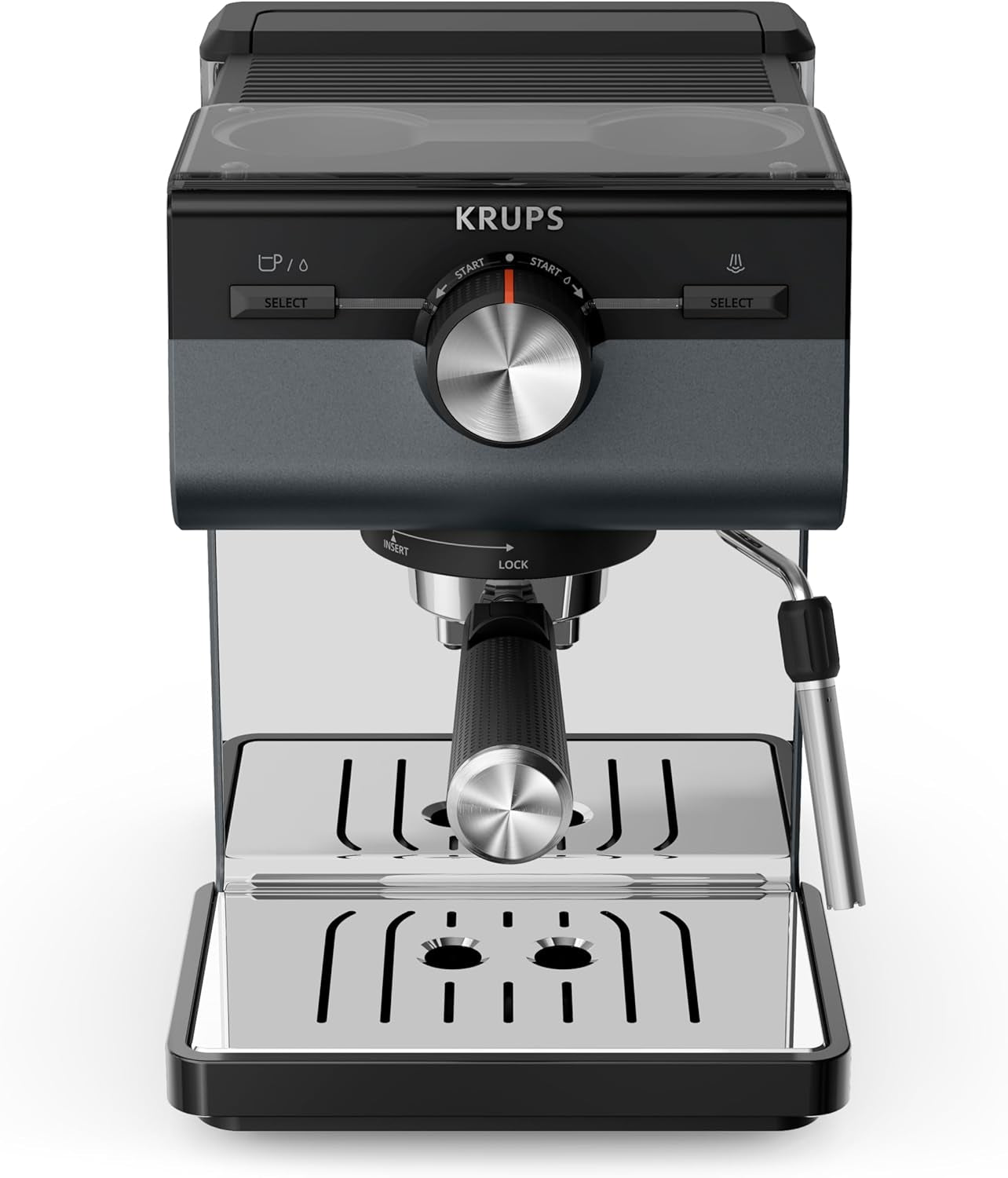 Cafetera espresso KRUPS Authentic+, 15 bar, funcionamiento intuitivo, diseño sofisticado, boquilla de vapor, accesorios ampliados incluidos, Bullet Dark silver/Acero inoxidable, XP384G10