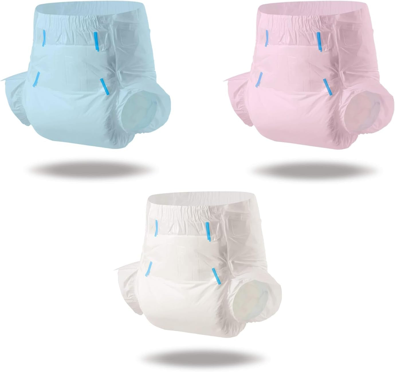 CutiePlusU Pañales para adultos, superficie seca, máxima absorbencia durante la noche, pañal desechable para incontinencia - azul, rosa, blanco, paquete de 3 (mediano 71-96 cm)