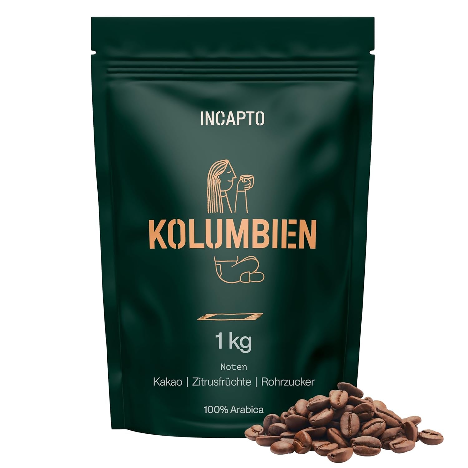 Incapto Spezialitäten-Kaffeebohnen | Colombiano de Origen Único | Espresso 100% Arábica | Café de Especialidad 84 Puntos SCA | Geröstete Bohnenkaffee tradicional | Plantaje Huila, Cadefihuila, 1kg