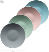 MÄSER 934006 Serie Elissa, Vajilla Moderna para 4 en Esmaltes de Colores Mate con Borde Blanco, Juego Combinado de 16 Piezas, Gres, Multicolor, Gris, Turquesa, Rosa, Verde