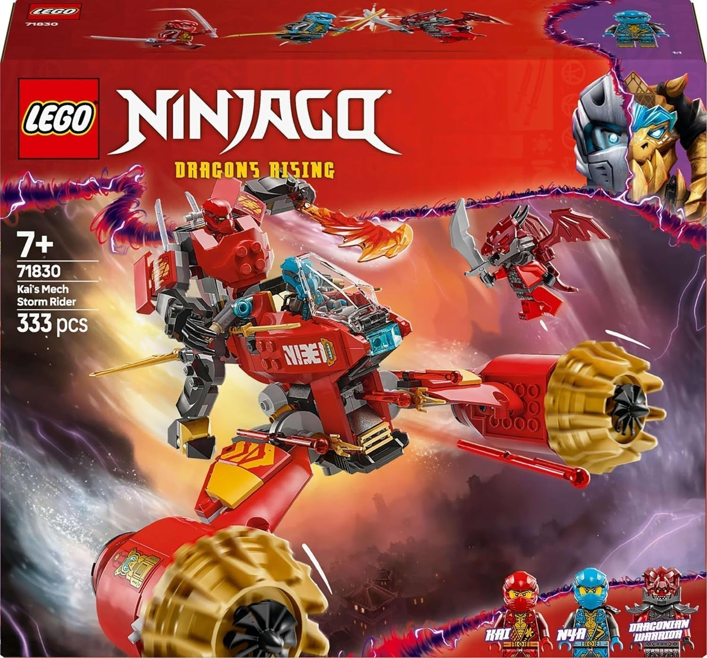 LEGO NINJAGO Robot Jinete de la Tormenta de Kai - Moto voladora de juguete con 3 minifiguras - Robot con cabeza, brazos y piernas móviles - Juguete de construcción - Regalo para niños y niñas a partir de 7 años 71830 Juegos de construcción Besuche den LEGO-Store