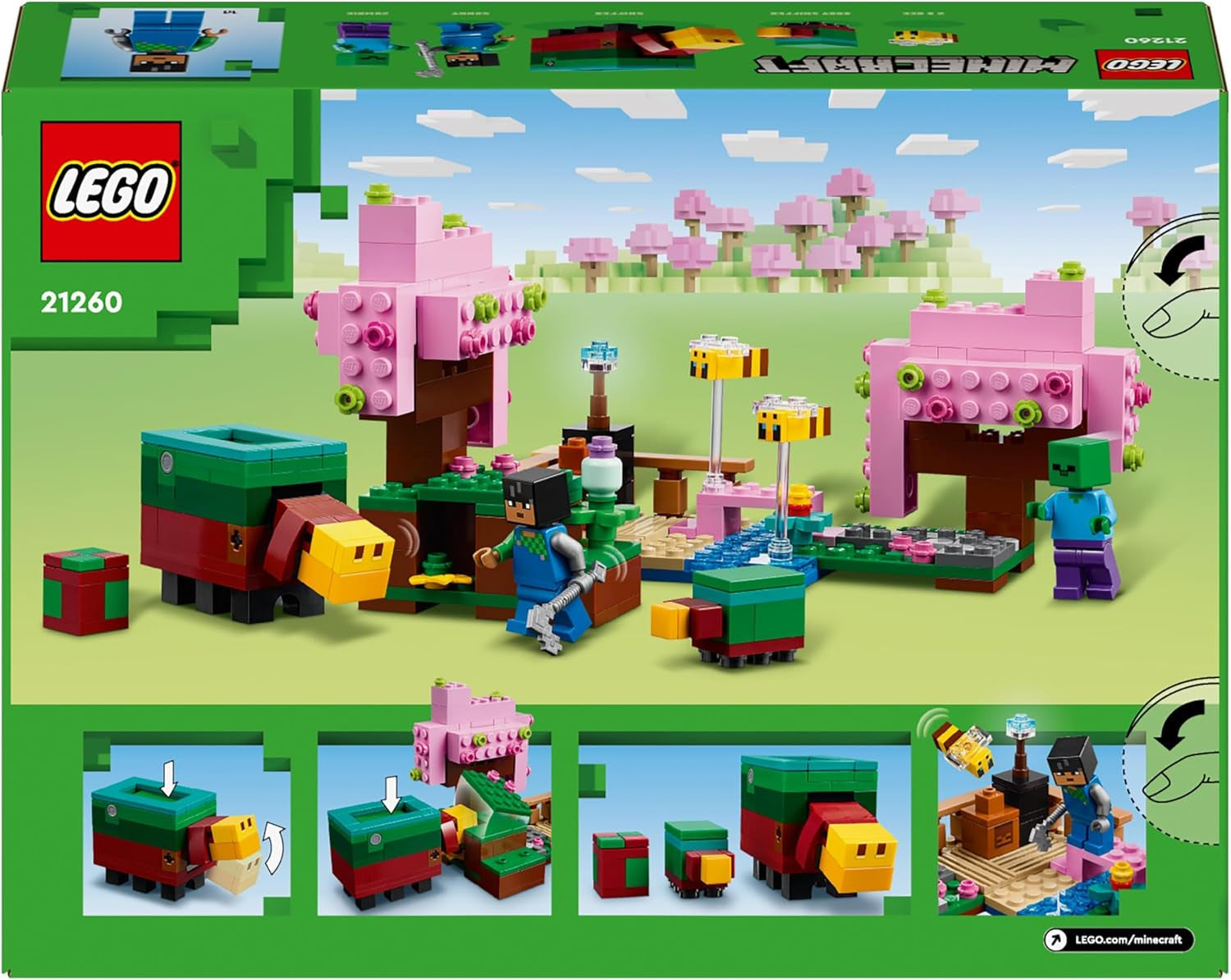 LEGO Minecraft Huerto de Cerezos en Flor Jardín de Juguetes para Explorar con Sunny, Sniffer, Zombis y Abejas Regalo de Jugador para Niños y Niñas 8 Años 21260 Juegos de Construcción Beuche den LEGO-Store