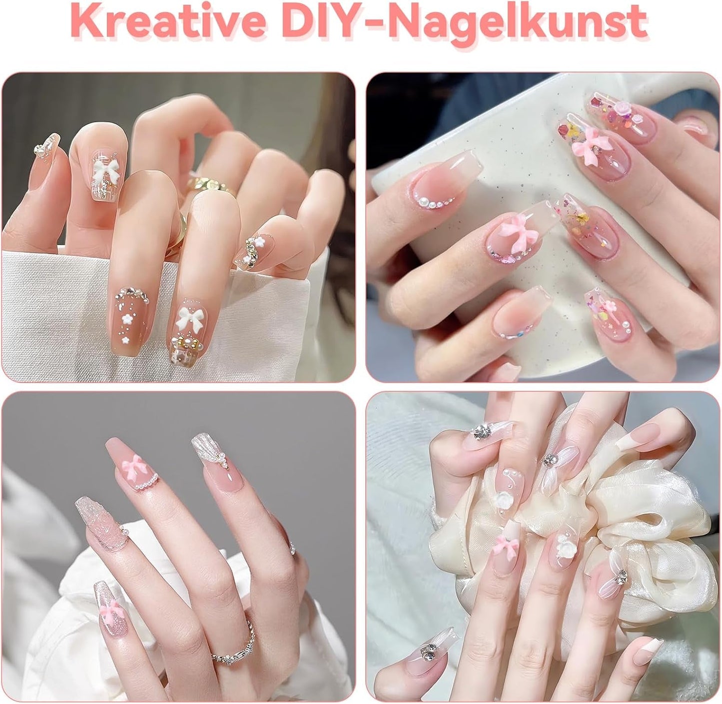 Amuletos de uñas 3D, Amuletos de arte de uñas Schleifen, Blumen Und Perlen, Nagel Charms Aus Harz, Nageldekorations Sets, DIY Charms Nägel, Nagelanhänger