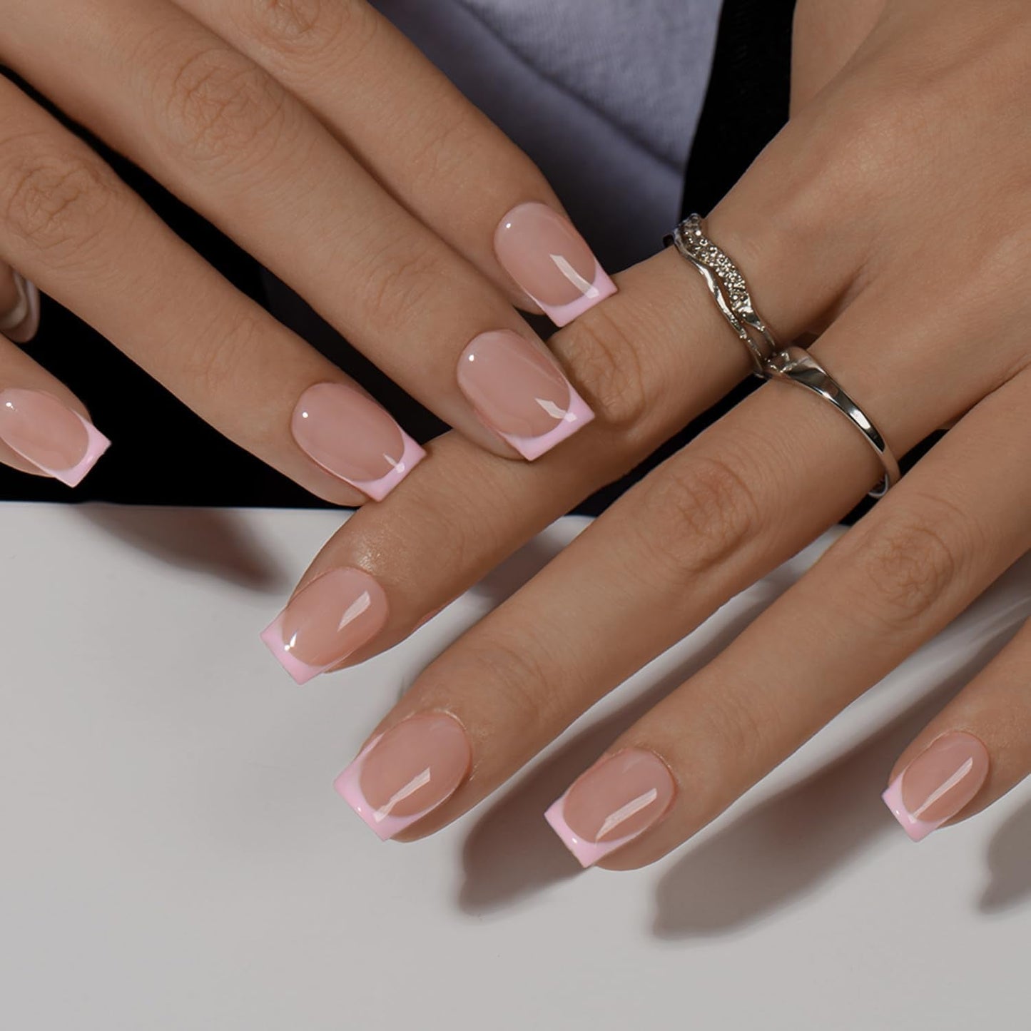 Uñas Postizas De Punta Francesa Corta - 30 Piezas De Uñas Negras Para Pegar En Uñas Cuadradas Cortas, Uñas Postizas De Punta Francesa Con Pegamento, Juego De Uñas Artificiales Cuadradas Para Mujeres