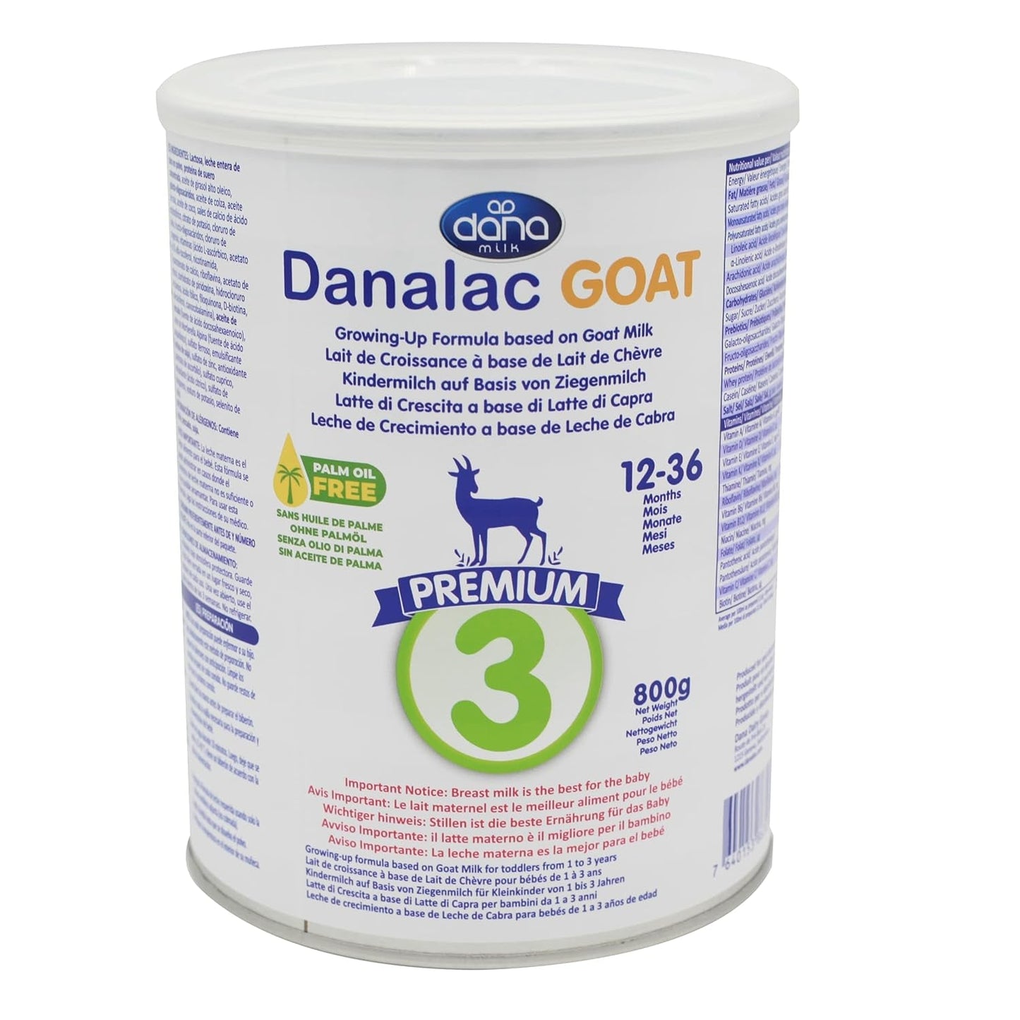 Danalac (paquete de 1) Fórmula avanzada de leche de cabra para el crecimiento 800 g de leche en polvo para bebés etapa 3 para niños pequeños y bebés de 1 a 3 años