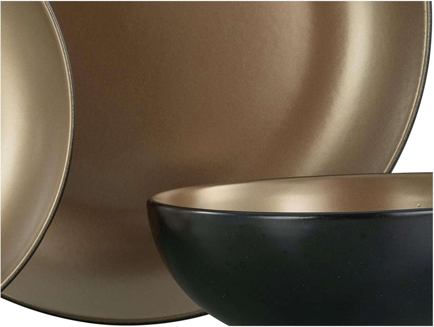 CreaTable, 23598, Serie GLAMOUR - Oro, Juego de vajilla de 16 piezas, Servicio combinado de porcelana, Apto para lavavajillas y microondas, Fabricación de calidad