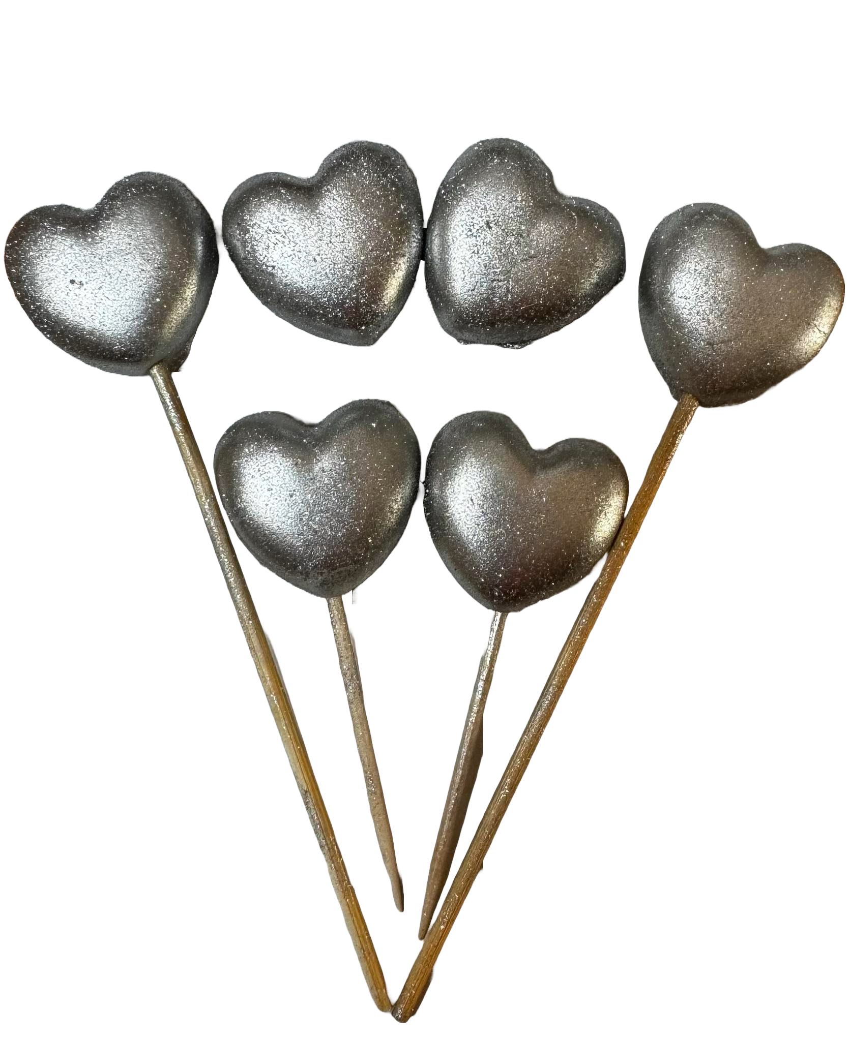 Set de 6 adornos comestibles de azúcar, Corazones plateados Naty Shop Decoraciones en pasta de azúcar