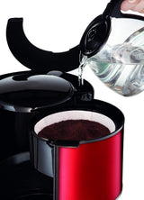 Subito Cafetera Espresso con Filtro, Jarra de Vidrio, 10-15 Tazas, Capacidad 1,25 L, Función de Apagado Automático, Filtro Extraíble, Indicador de Nivel de Agua, Acero Inoxidable, Rojo/Negro, FG360D