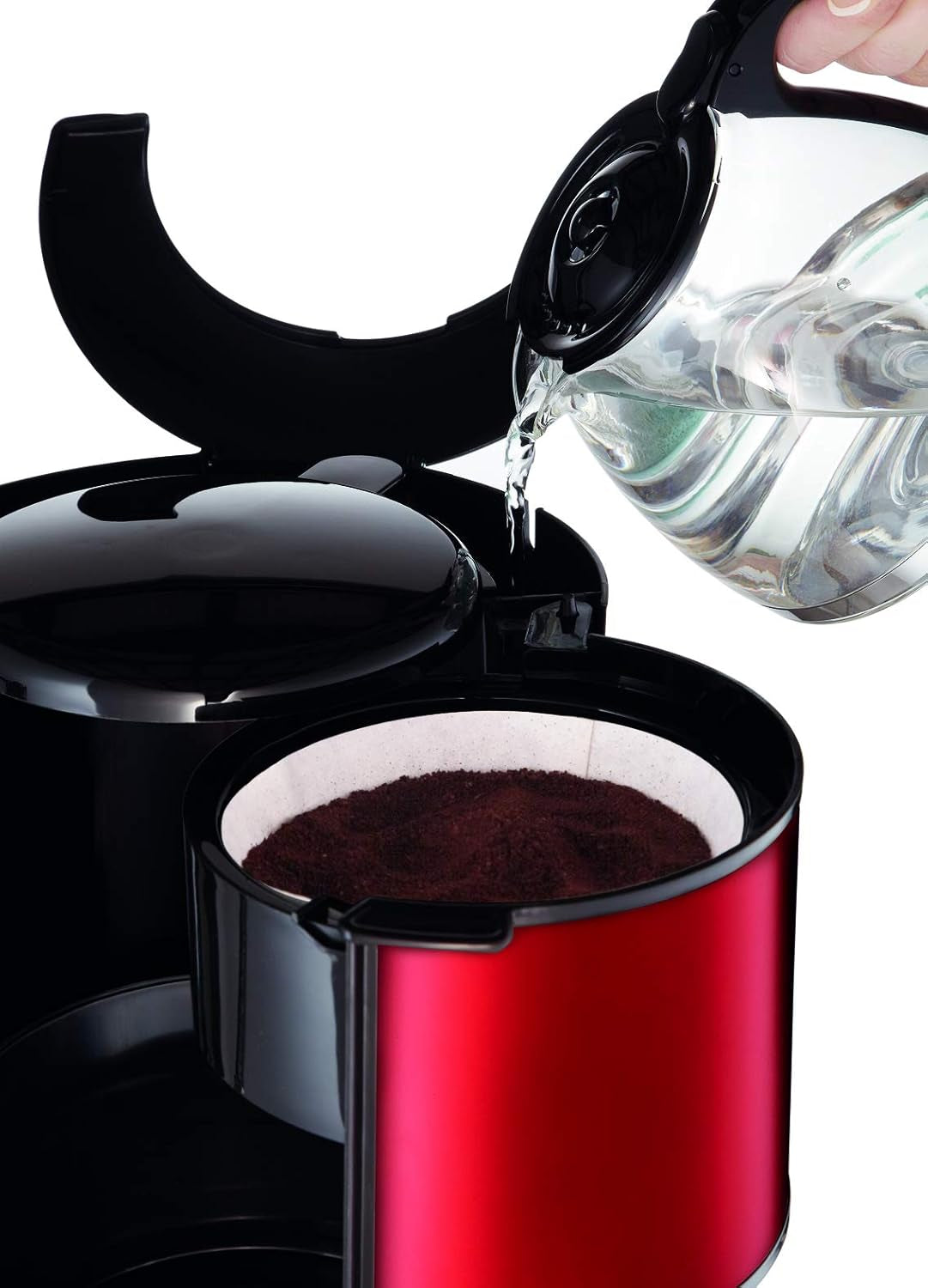 Subito Cafetera Espresso con Filtro, Jarra de Vidrio, 10-15 Tazas, Capacidad 1,25 L, Función de Apagado Automático, Filtro Extraíble, Indicador de Nivel de Agua, Acero Inoxidable, Rojo/Negro, FG360D