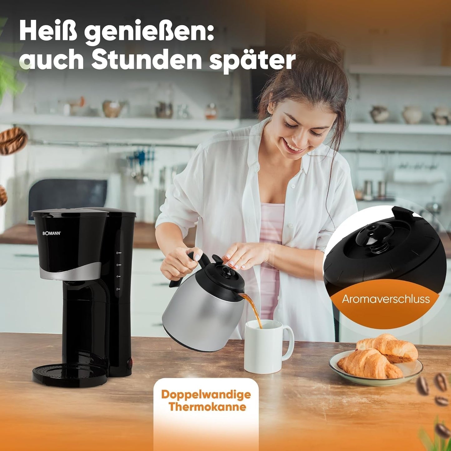 Cafetera Bomann® con termo | para 8-10 tazas de café | sin pérdida de temperatura | cafetera con filtro | 1 litro | Café expreso | Cafetera de filtro con termo | KA 168 negro