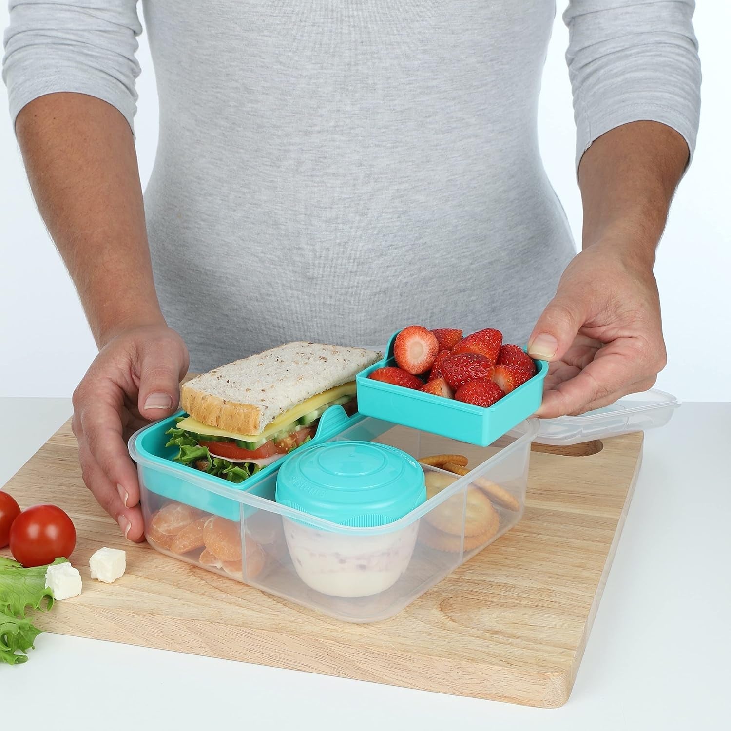 Sistema de fiambrera Bento Box TO GO con compartimentos | Fiambrera de 1,25 L con recipiente para yogur/fruta | para niños y adultos l | Minty Teal sin BPA [21685-8T], verde menta Naty Shop cajas para conservar alimentos