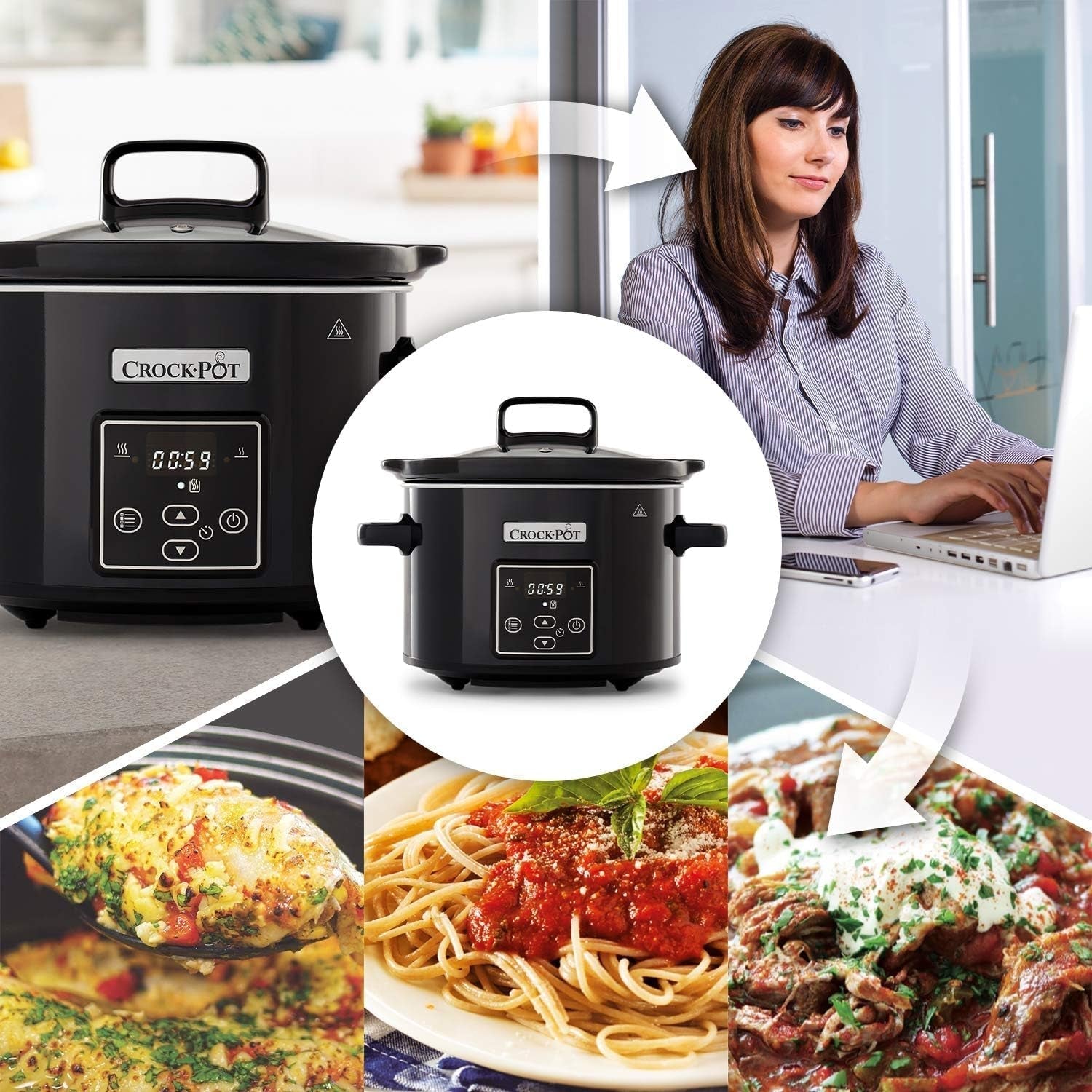 Olla de cocción lenta digital Crockpot, función mantener caliente, 2,4 litros (1-2 personas) Slow Cooker Naty Shop