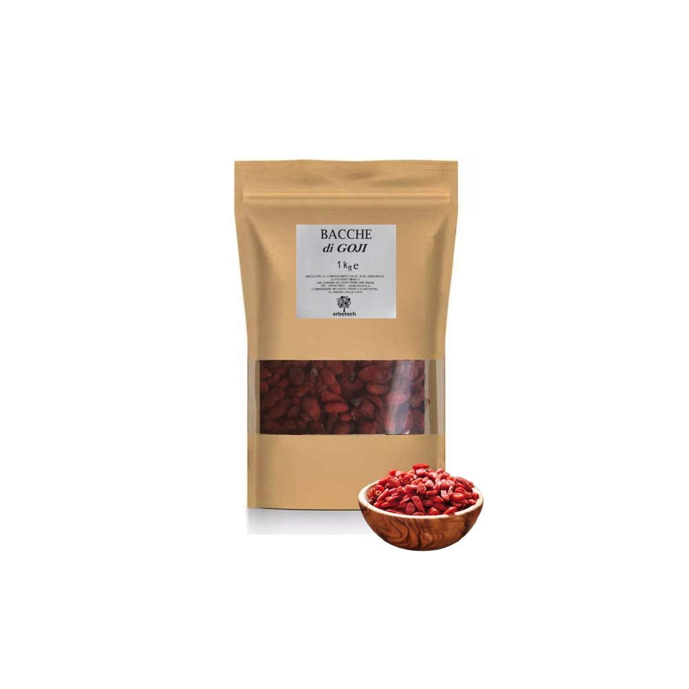 ERBOTECH Goji Berries 200 g, bayas de goji con alto contenido en vitaminas, frutos secos sin azúcar ni azufre, superalimentos naturales y ricos en energía, Made in Italy Productos deshidratados Naty Shop 1 kg