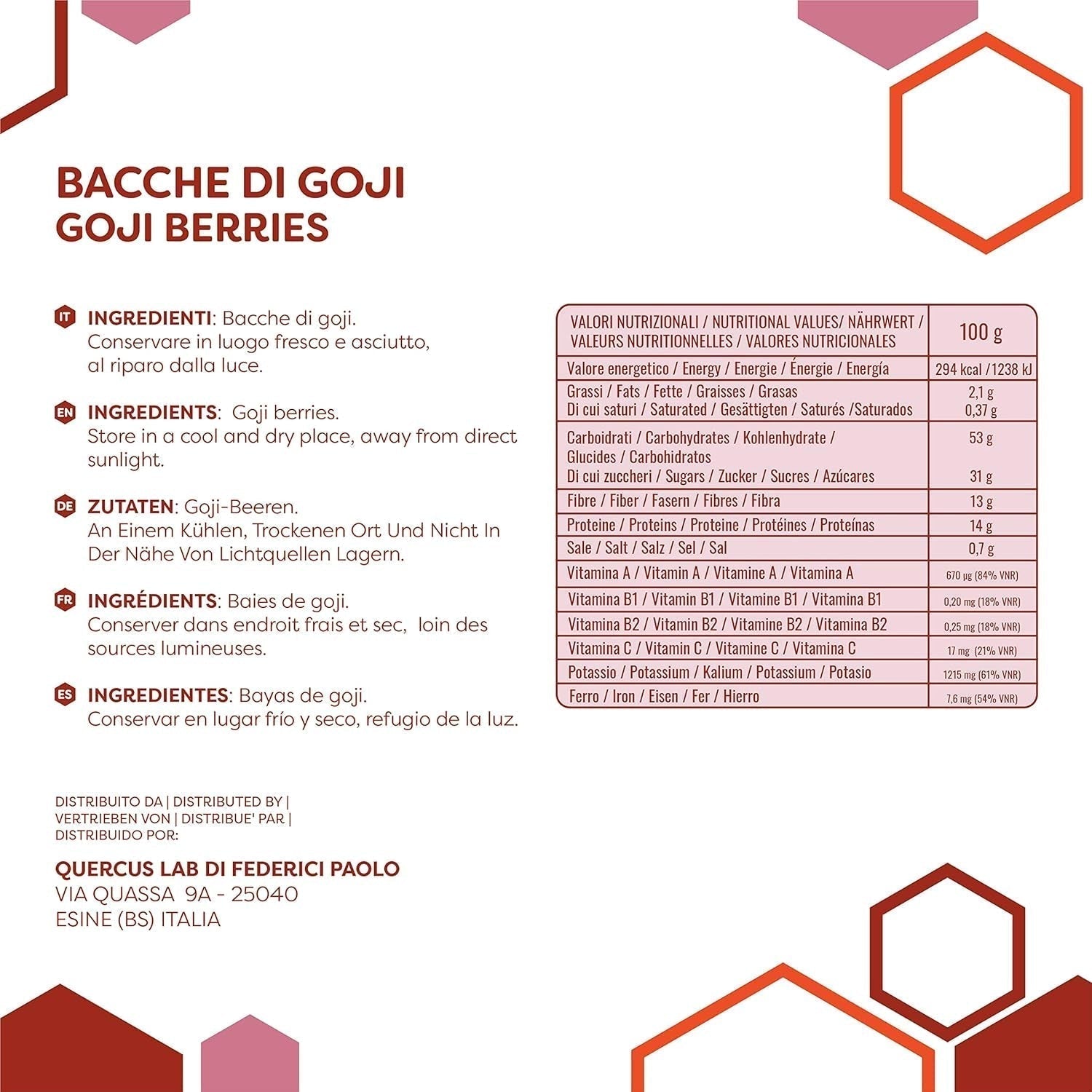 ERBOTECH Goji Berries 200 g, bayas de goji con alto contenido en vitaminas, frutos secos sin azúcar ni azufre, superalimentos naturales y ricos en energía, Made in Italy Productos deshidratados Naty Shop