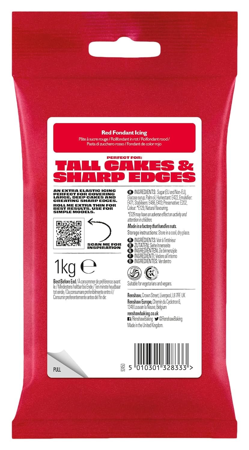 Extra Fondant Rojo 1kg - Fondant extra elástico con sabor a vainilla, perfecto para cubrir tartas - Rojo - 1 kg Pasta de Azúcar Naty Shop
