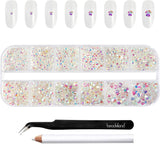 Beadsland 2500 piezas de piedras de cristal para decoración de uñas con parte trasera plana, piedras preciosas para trabajos manuales de 8 tamaños SS4 ~ SS30 con pinzas y puntas (Kristall Weiss)