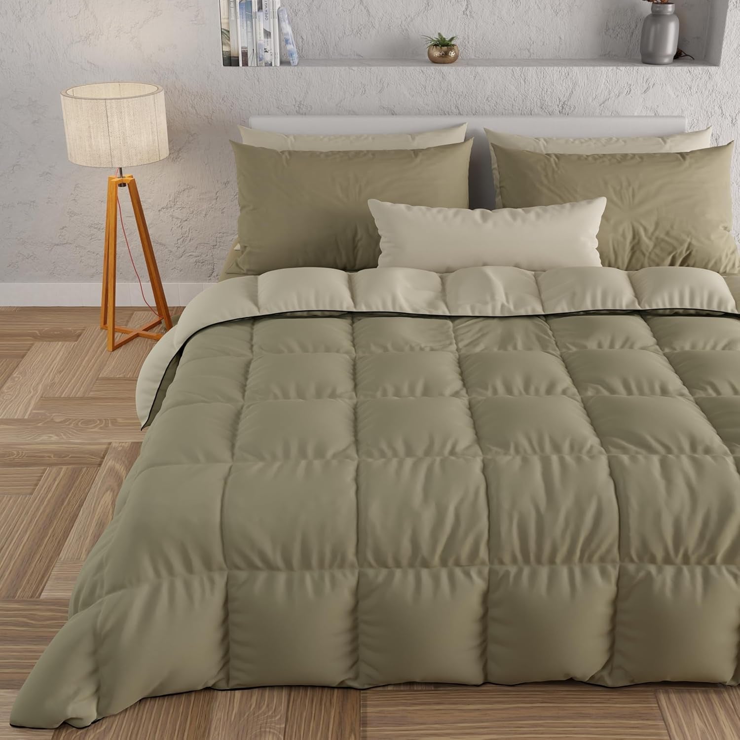 PETTI Artigiani Italiani - Manta invierno cama matrimonio, maxi, monocromática, doble cara, blanco, gris, 100% Made in Italy Edredones y colchas Naty Shop Barro topo 160 X 190 Cm