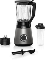 Bosch Batidora amasadora Vitapower Serie 4 MMB6174SN, Verbesserte Version, Hochwertige Edelstahl-Klingen, 1,5L Vasbehälter, 0,6L To-Go-Flasche, Spülmaschinenfeste Teile, 30.000 U/Min, 1200W, Silver Kitchen Naty Shop Batidora amasadora individual 2 en 1