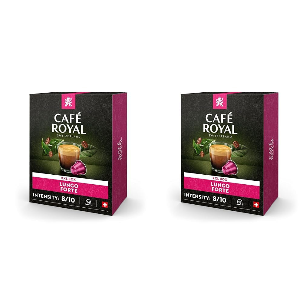 Café Royal Lungo Forte 36 cápsulas para cafetera Nespresso - Intensidad 8/10 - Cafeteras certificadas UTZ en aluminio (paquete con 2)