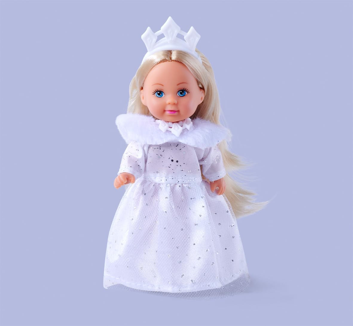 Simba Evi Princesa de los sueños del amor, muñeca con un vestido de invierno de ensueño con adornos de piel y elementos brillantes, 12 cm, 3 años en adelante