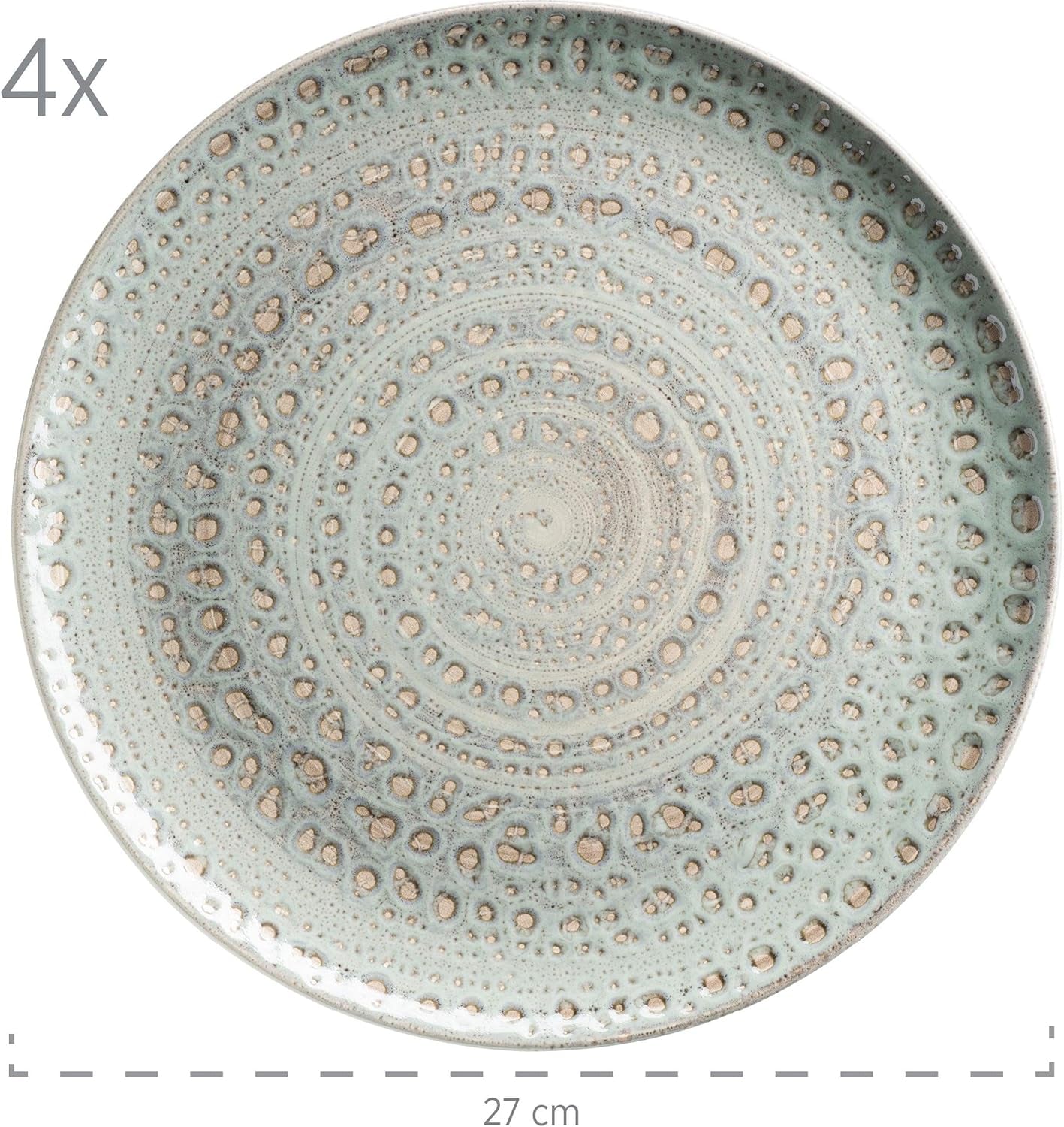MÄSER 931744 Spicy Market Series, vajilla para 4 personas pintada a mano en diseño mediterráneo vintage, juego combinado de cerámica de 16 piezas, verde, gres