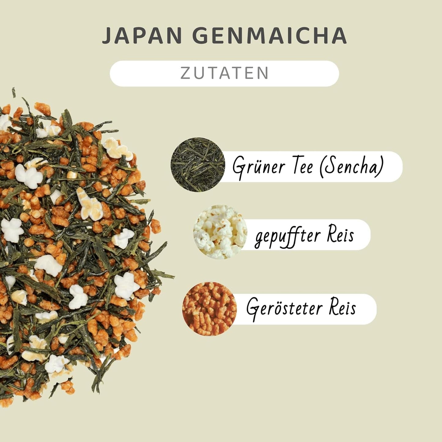 Té verde japonés Genmaicha con arroz asado, 50% Kagoshima Sencha, té verde suelto premium, mezcla tradicional, sin sabores añadidos, 100 g | Wondertea té verde japonés Genmaicha