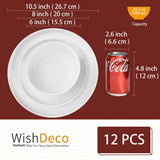 Juego de vajilla de 12 piezas, vajilla de porcelana para 4, vajilla blanca con platos, platos de postre y tazones de cereales