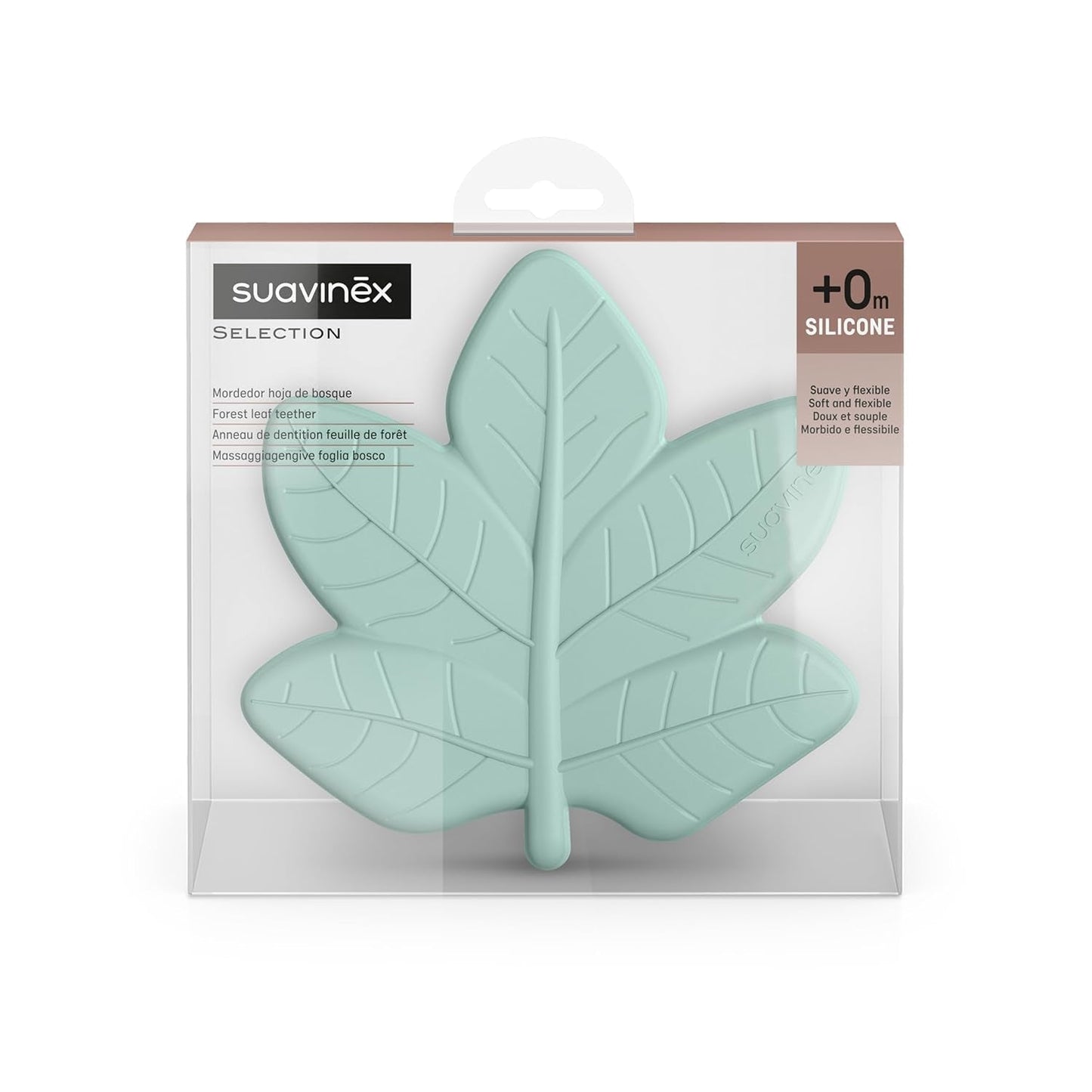 Suavinex, mordedor monobloque de silicona. Suave, flexible, seguro. Calma y calma las encías del bebé. Ergonómico, de fácil agarre, texturizado/relieve. Diseño con bosque, Poesía, Verde