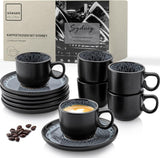 SANGER Sídney | Juego de 12 tazas de café expreso de cerámica, juego de tazas de moca para 6, tazas y platillos, apto para lavavajillas y microondas, gris oscuro, 80 ml | LA COLECCIÓN DE VALOR