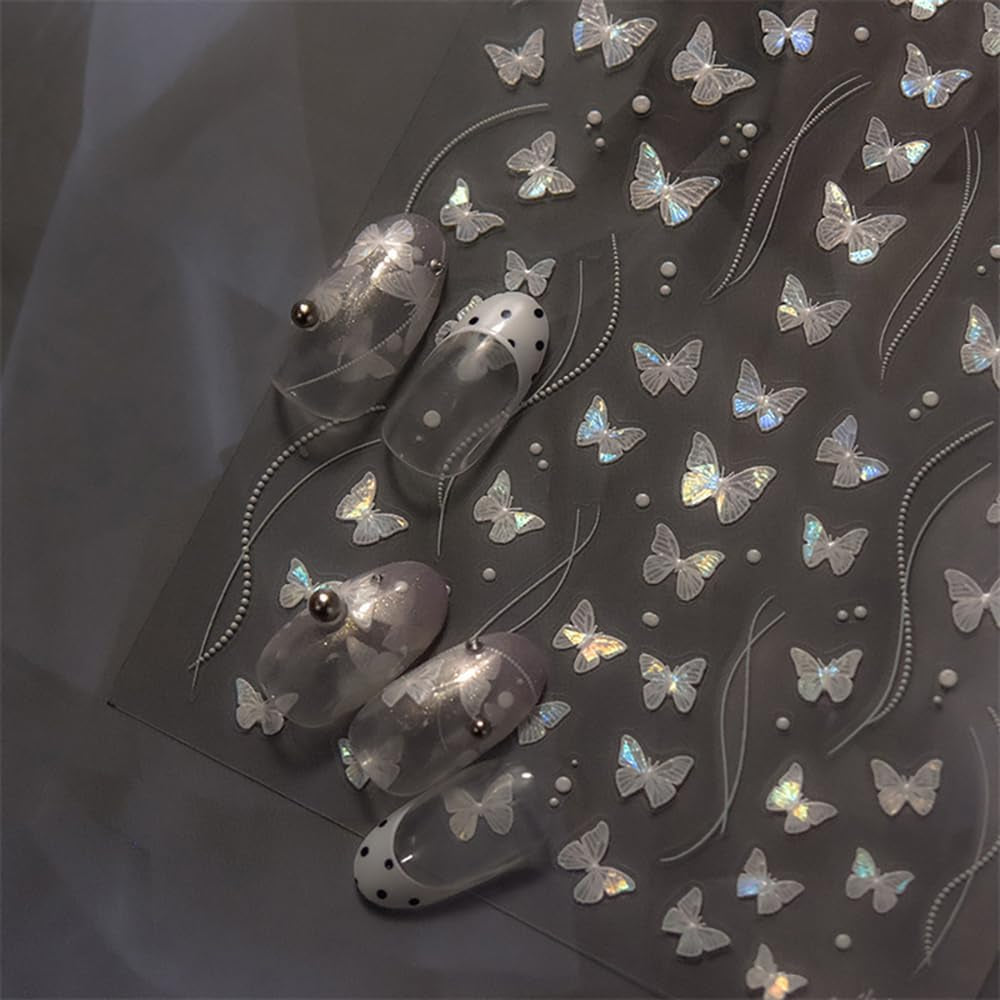 2 Blätter Schmetterling Nagelsticker Selbstklebend,Muschel Glitzer Nail Art Mariposas Adhesivos para uñas Lila Grau Schmetterlinge Nagelaufkleber Relieve Láser Mariposas Nagel Adhesivo Nageldesign Zubehör