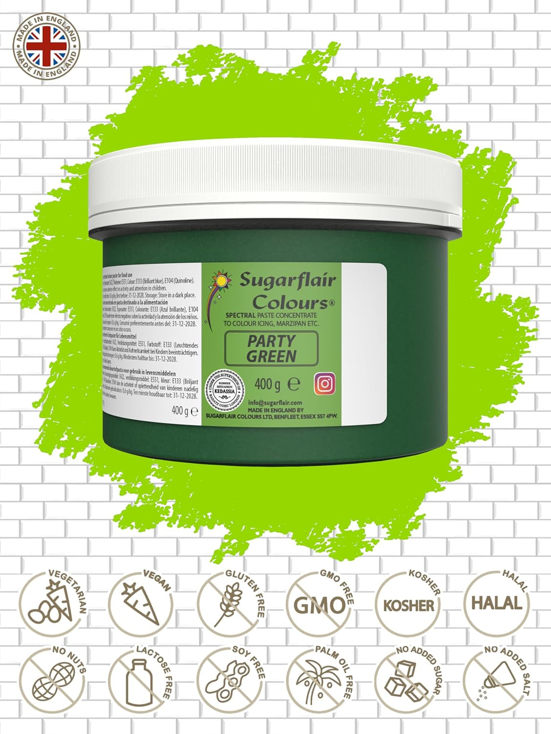 Sugarflair Partygreen Pasta Colorante alimentario, colorante alimentario para fondant y mazapán, pasta concentrada espectral - 400 g