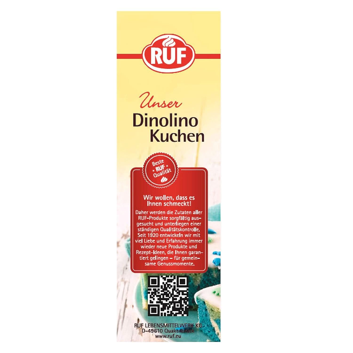 RUF Dinolino Cake, bizcocho en láminas tricolor con sabor a limón, 850 gramos Sprinkles Naty Shop