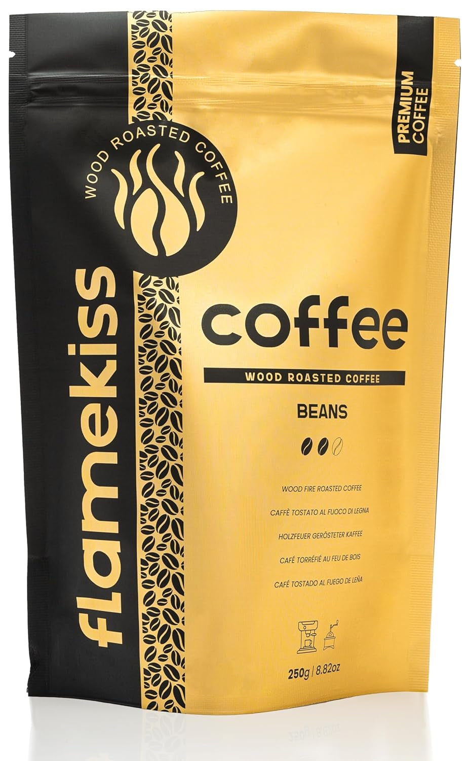 Granos de café 250 g: granos de espresso Arábica y Robusta de alta calidad, tostados a mano en madera, para obtener el sabor completo y aromático de los granos de café.