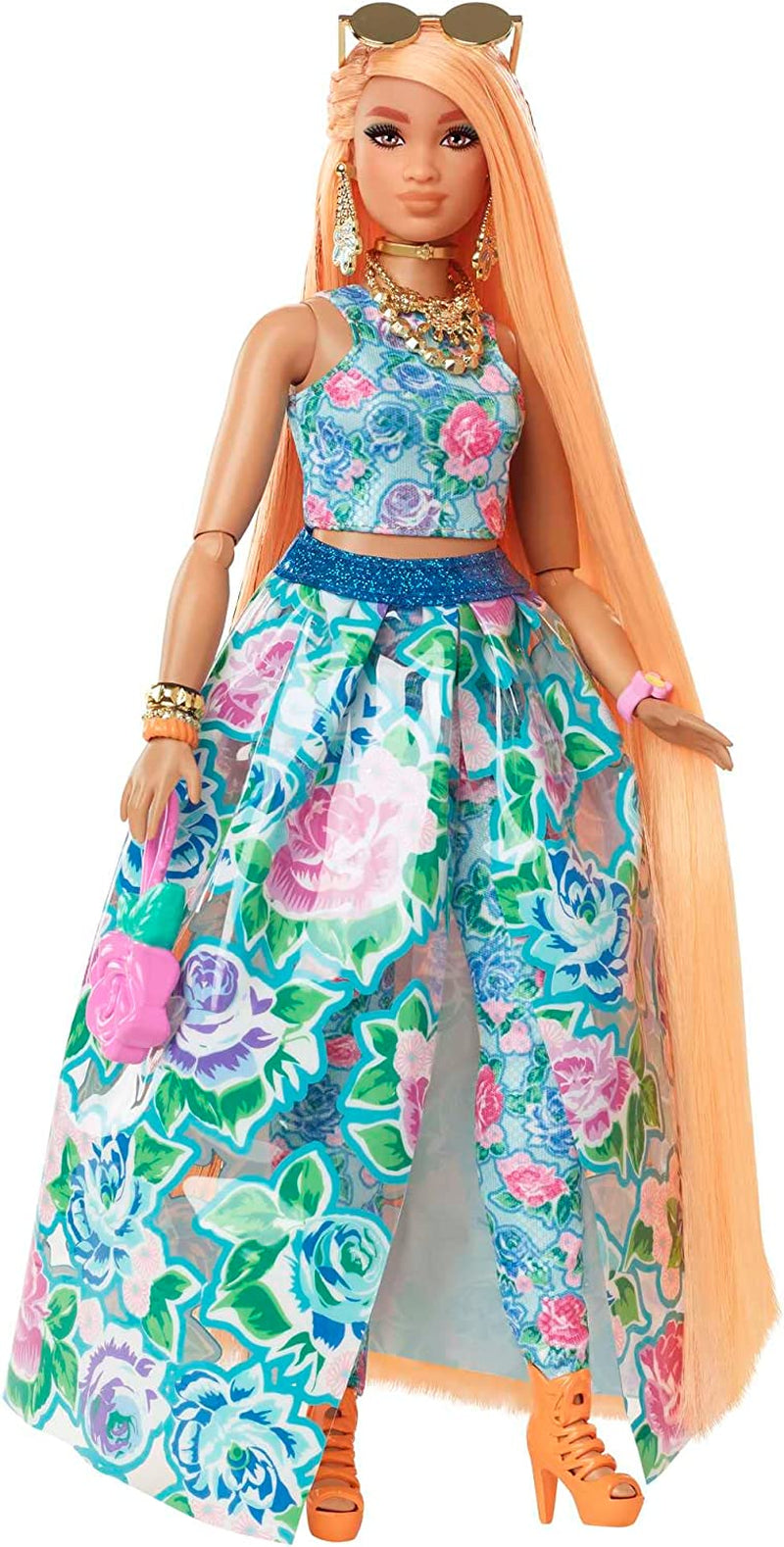 Barbie Extra Fancy, Cabello Largo Y Curvado Rubio Fresa, Traje De Dos Piezas, Gato Azul, Bolso Rosa, Gafas De Sol De Piña, Incluye Muñeca, Adecuada Para Regalo, Hhn14 Naty Shop Muñecas