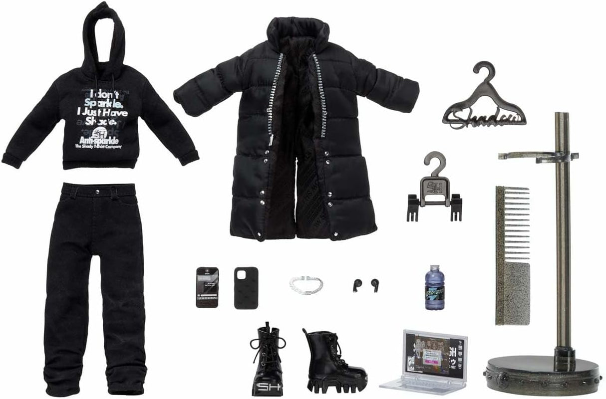 Rainbow High Shadow High - REXX McQueen - Muñeca negra de moda con atuendo moderno y más de 10 coloridos accesorios de juego - Ideal para coleccionistas y niños de 4 a 12 años