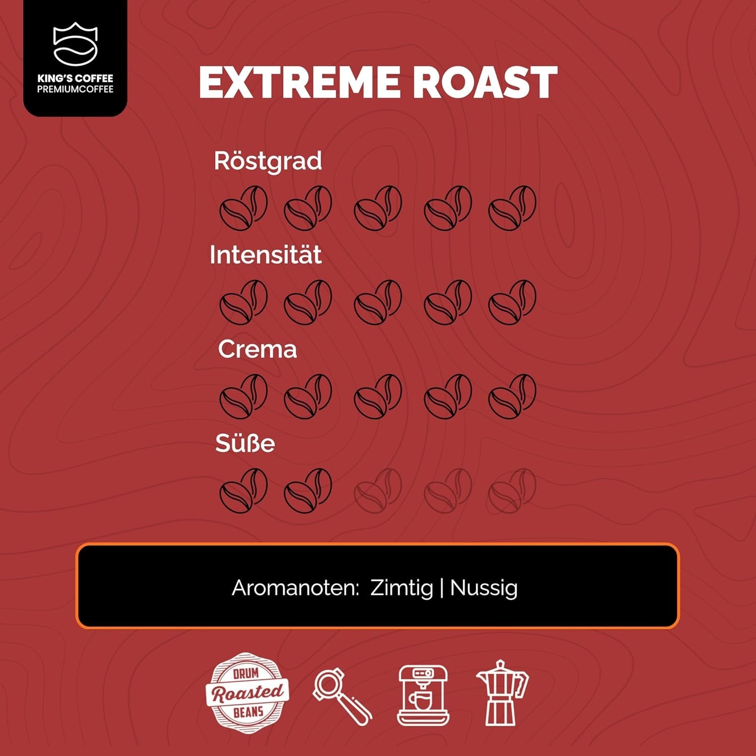 KING'S COFFEE - TOSTADO EXTREMO - Granos de espresso Intenso - acidez muy baja - tostado en pequeños lotes procedente de Italia - granos de café para máquinas totalmente automáticas y portafiltros - 1 kg
