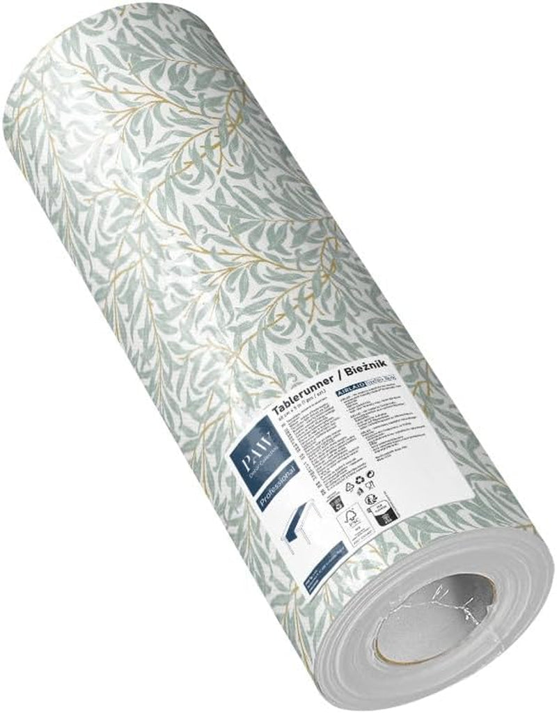 PAW - Camino de Mesa Airlaid (40 Cm X 24 M) I Decoración de Mesa para Comunión, Confirmación, Boda, Aniversario, Fiesta en el Jardín, Bautizo I Decoración de Mesa Elegante Cinta de Mesa - Rama de Sauce I Rama de Sauce