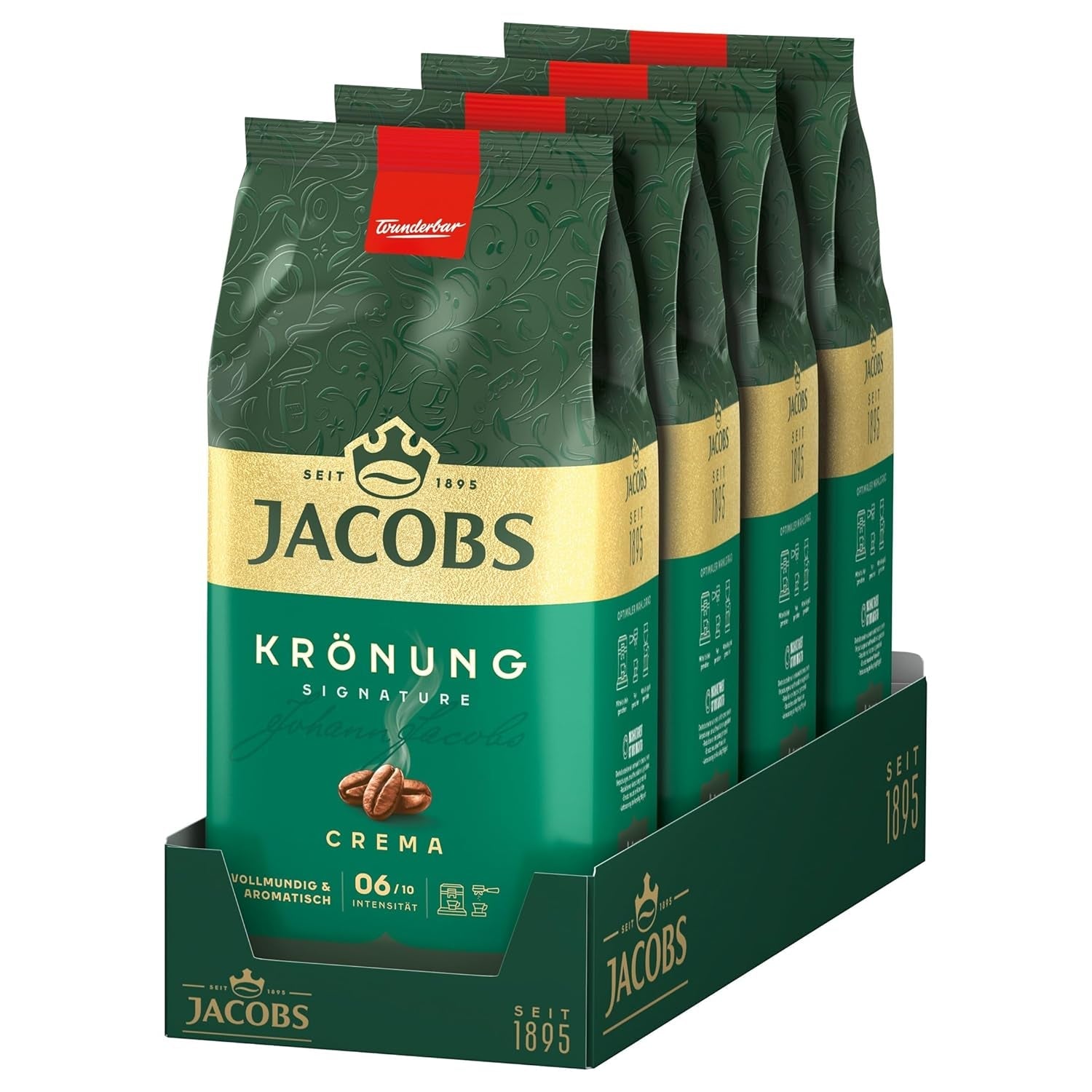 Jacobs Krönung Cream, café en grano entero, paquete de 4 (4 x 1000 g)