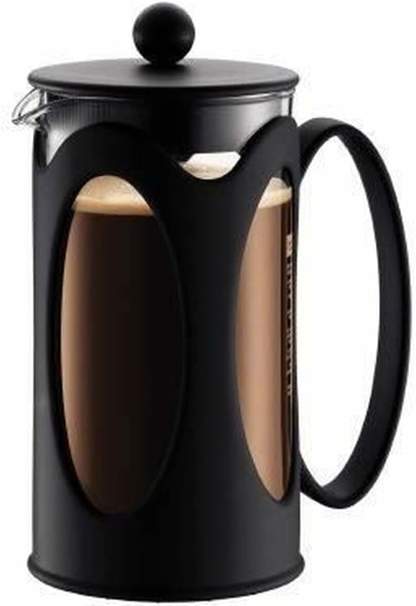 Cafetera Bodum Kenya - 1L / 8 Tazas - Prensa Francesa Manual Vidrio Borosilicato y Acero Inoxidable - Apta para Lavavajillas - Fabricada en Portugal