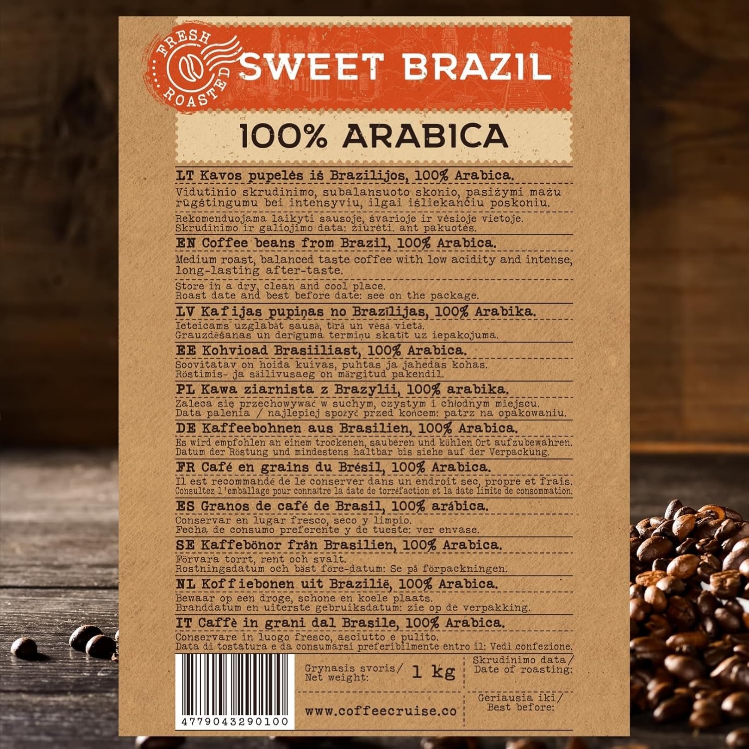 COFFEE CRUISE Sweet Brazil Brasilianische Kaffeebohnen 1kg - Mittlere Röstung - Aroma Kakao und Schokolade - Für All Kaffeemaschinen - 100% árabe