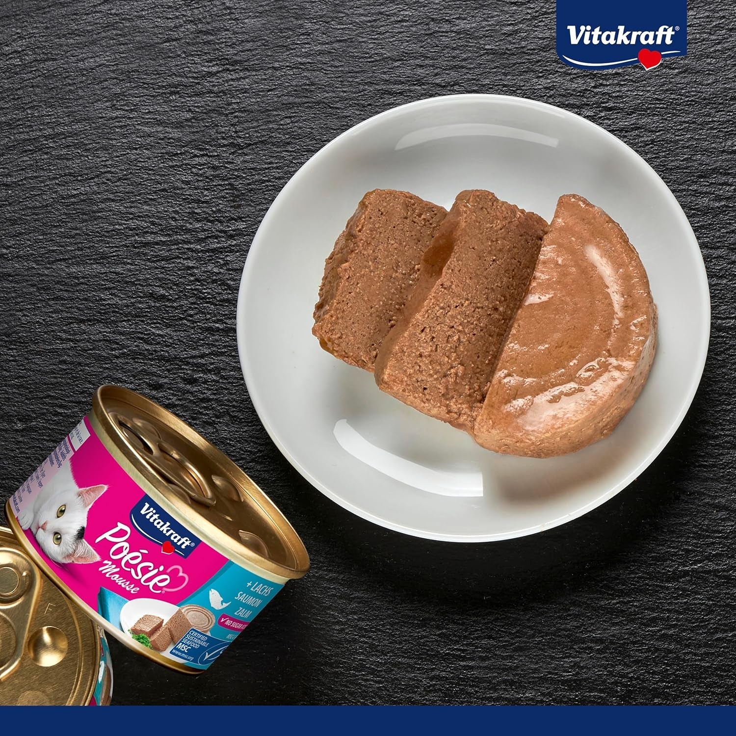 Vitakraft Poésie Mousse, comida húmeda para gatos, espuma aireada, con salmón, sin azúcares ni cereales añadidos (12 x 85g)