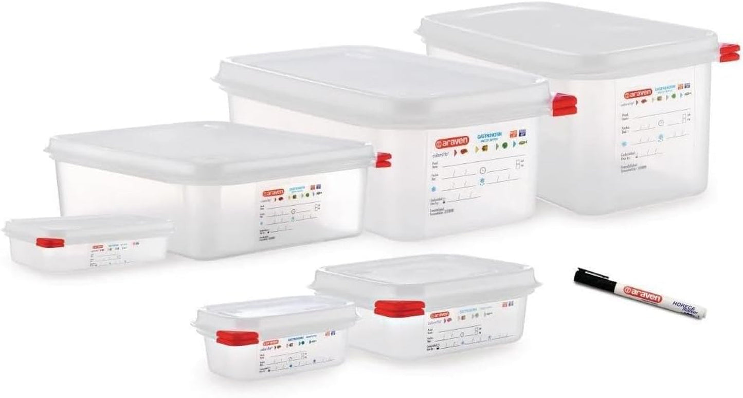 03350 PP Contenedor para alimentos GN con tapa, 1,1 l, 65 mm (4 piezas) Cajas para almacenar alimentos Naty Shop
