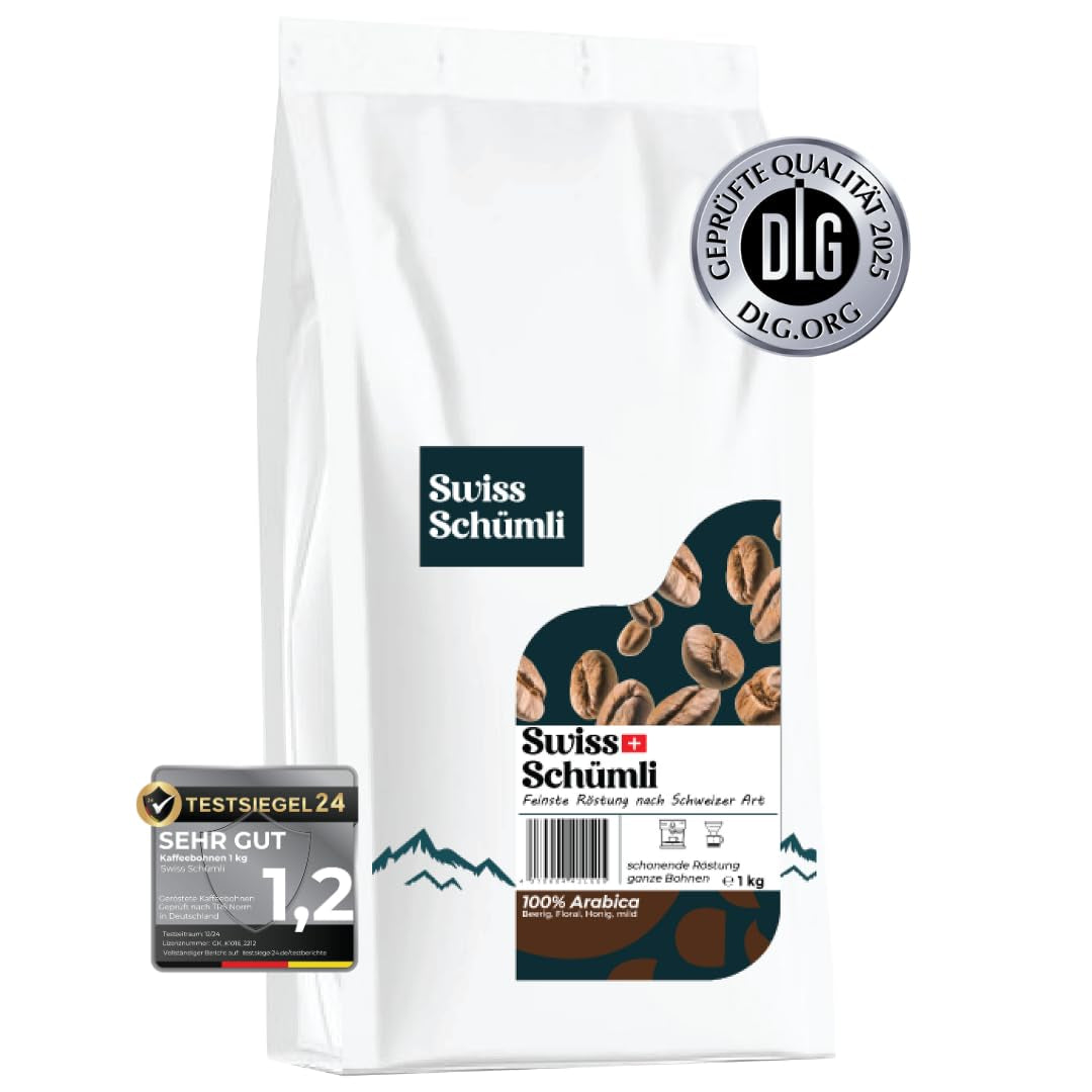 Con más de 175 años de experiencia: Schwiizer Schüümli Café suizo Schümli en grano 1 kg – Tostado ligero para un fino café Schümli, crema perfecta, intensidad 2/5, acidez 1/5 – para disfrutar de un verdadero café