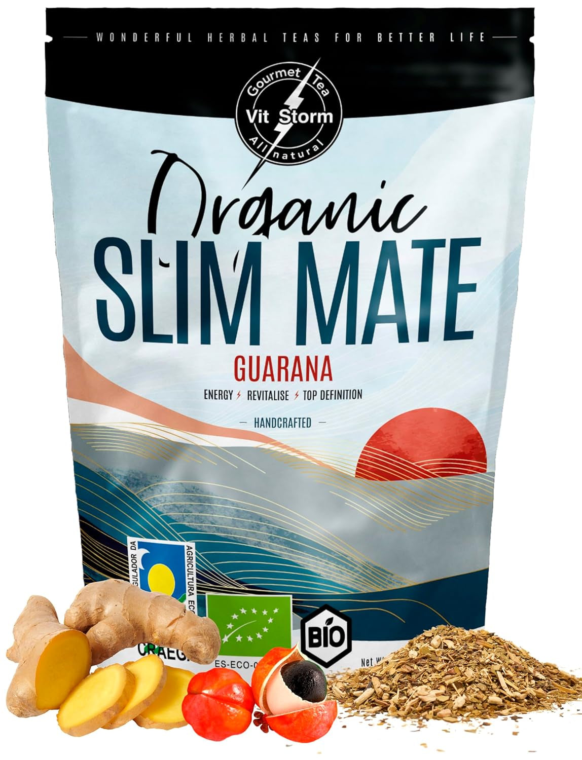 VITSTORM® Slim Tea Cardamomo – Té Yerba Mate BIO – Té detox y diurético – 100G