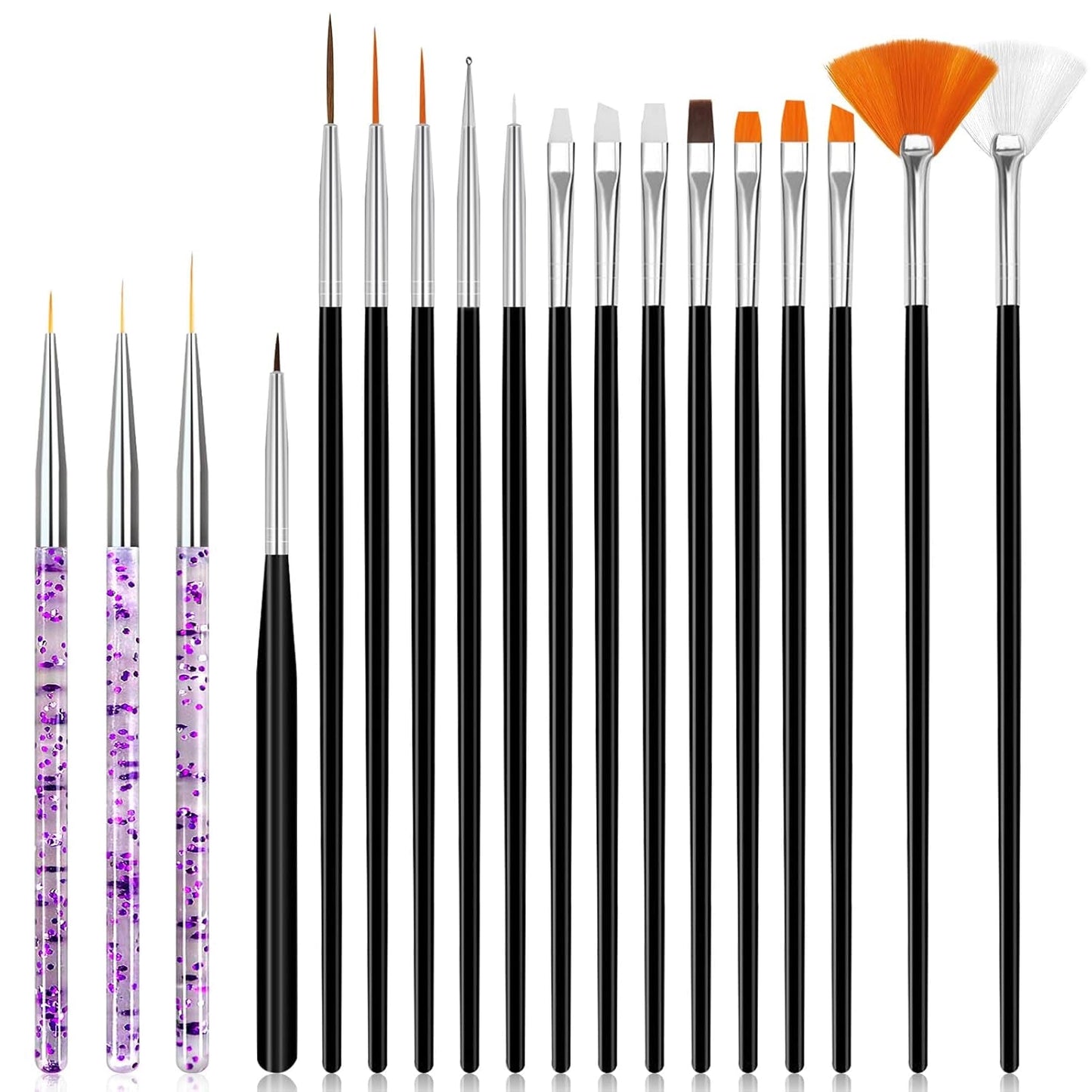 Hanyousheng Juego de 20 pinsel para uñas, 15 pinsel para diseño de uñas, 5 herramientas para puntear uñas para diseño de uñas DIY