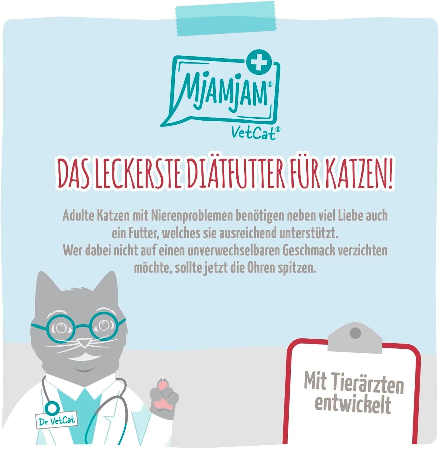 MjAMjAM VetCat - Comida húmeda premium para gatos - Dietético - Riñón - Pollo, paquete de 6 (6 x 200 g), sin cereales