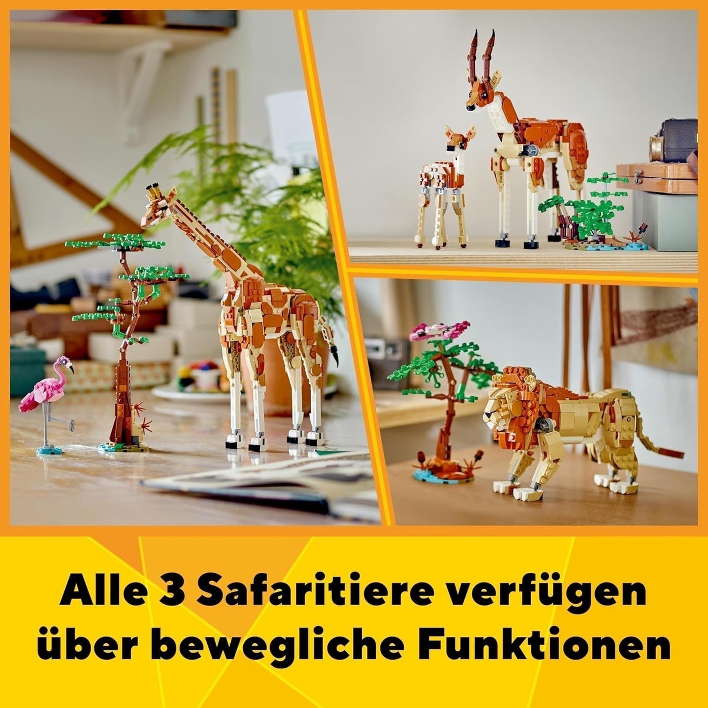 LEGO Creator 3In1 Animal Safari, set creativo con figuras de animales, 3 opciones de construcción: Jirafa de juguete, gacela y león, animales de juguete para niñas y niños, regalo natural para niños a partir de 9 años 31150 Juegos de construcción Beuche den LEGO-Store