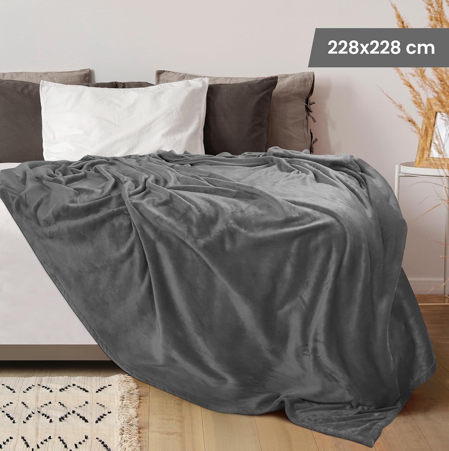 Utopia Ropa de cama Acogedora manta polar [228X228 cm, gris] Manta suave, ligera, cálida y esponjosa Manta cómoda y transpirable para cama, sofá, camas y mantas Besuche den Utopia Bedding-Store