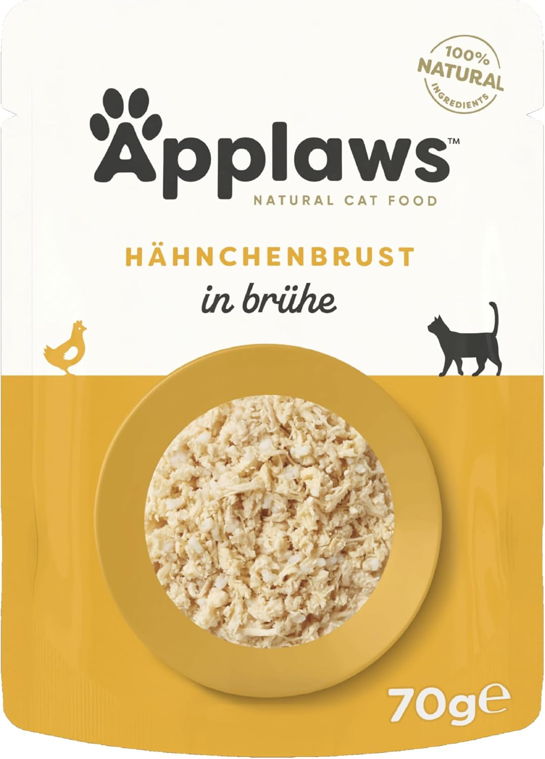 Applaws Comida húmeda para gatos 100% natural, pechuga de pollo en caldo - Paquete de 12 sobres de 70 g