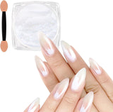 White Pearl Chrom Nagel Pulver, Irisierendes Aurora Pulver Metallic Spiegel Effekt Glitter Pulver Pearlescent Eis Transparent Meerjungfrau Pigment Perle Glitter Staub para decoración de uñas